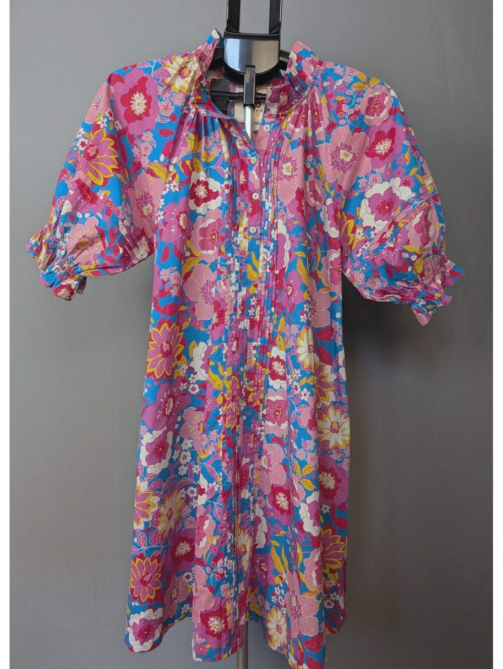 Dopamine Dressing Figue Floral Puff Sleeve Cotton Dress S Resortwear